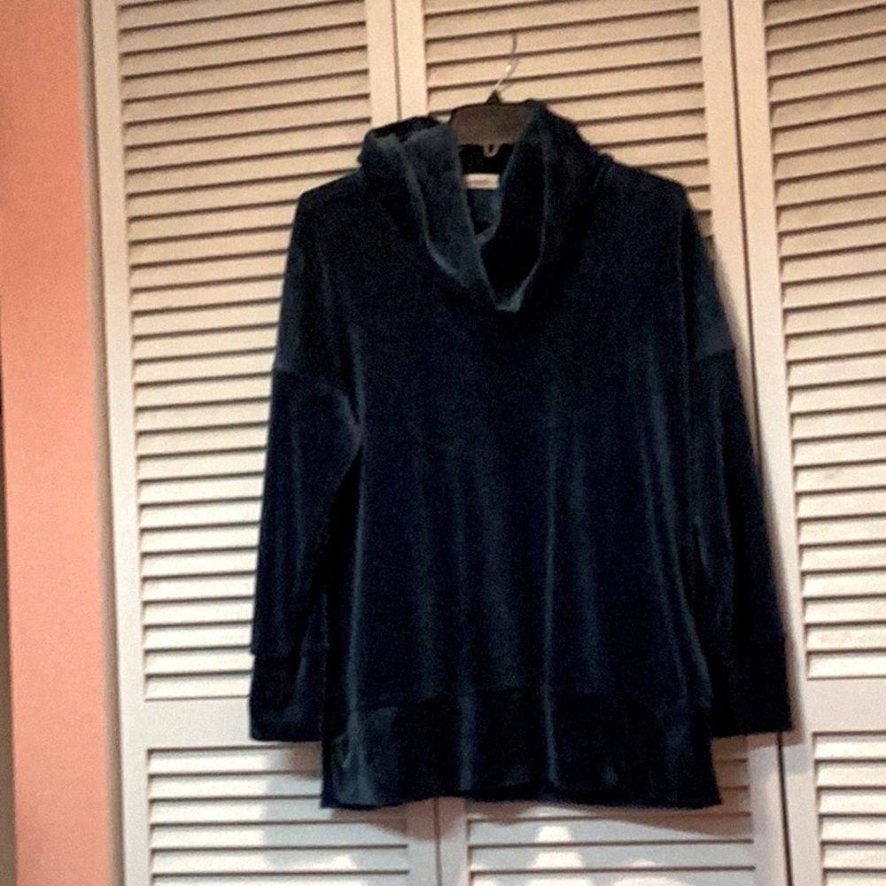 Dark turquoise blue cowl neck top